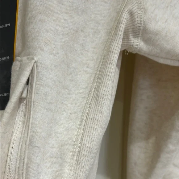 Zip Front Pocket Cream Pullover Hoodie with Long Sleeves and Relaxed Fit - Picture 2 of 6